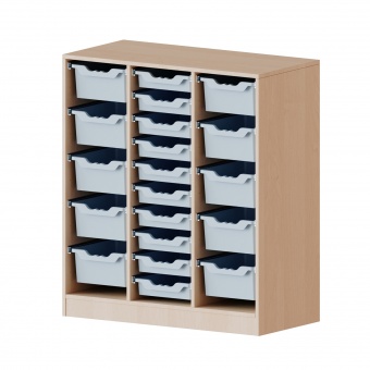 ErgoTray Regal, 3reihig, rechts+links je 5 hohe, mittig, 10 flache Boxen, B/H/T 104,5x118x50cm 